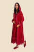 Embroidered long coat in cotton with hoodie