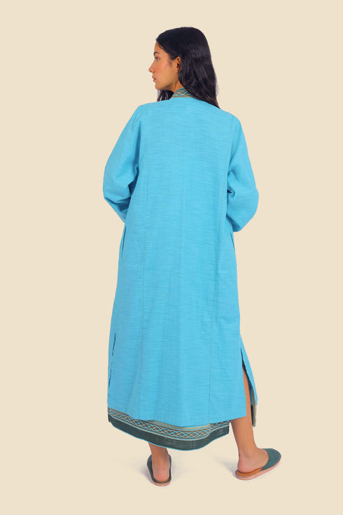 Applique embroidery coat in cotton slub