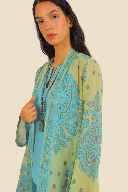 Coat in cotton voile with asymmetric hemline