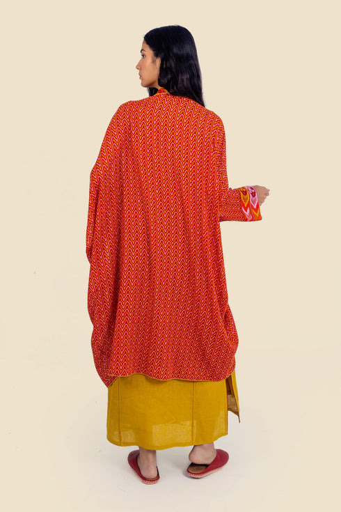 Coat in printed cotton gauze contrast color trims