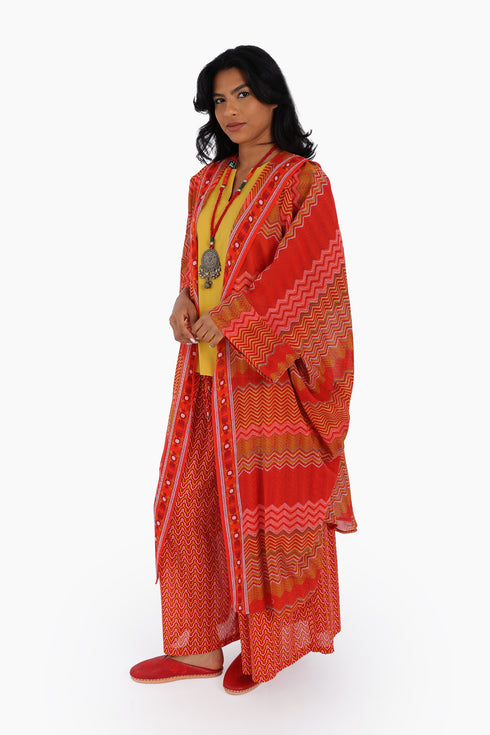 Long printed over sized coat with hoodie and pockets