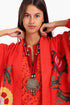 Fully embroidered short coat in cotton slub with pockets