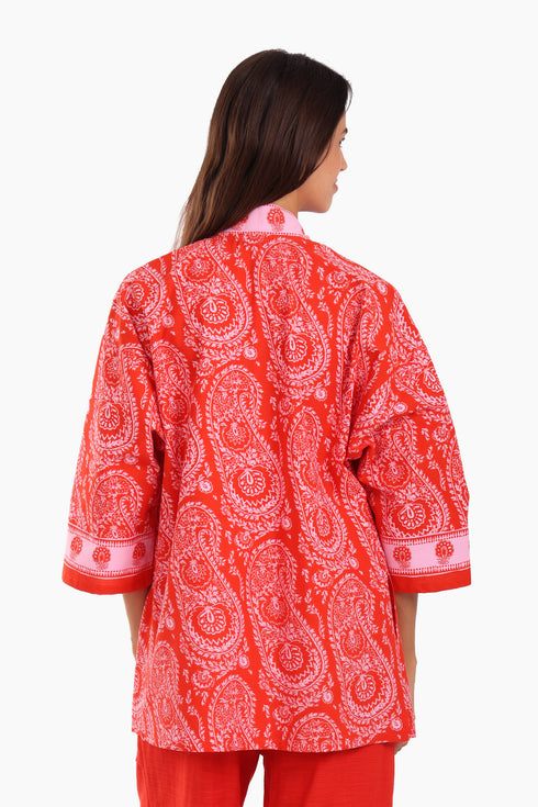 Loose fit jacket in printed cotton with side slits