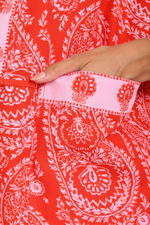 Loose fit jacket in printed cotton with side slits