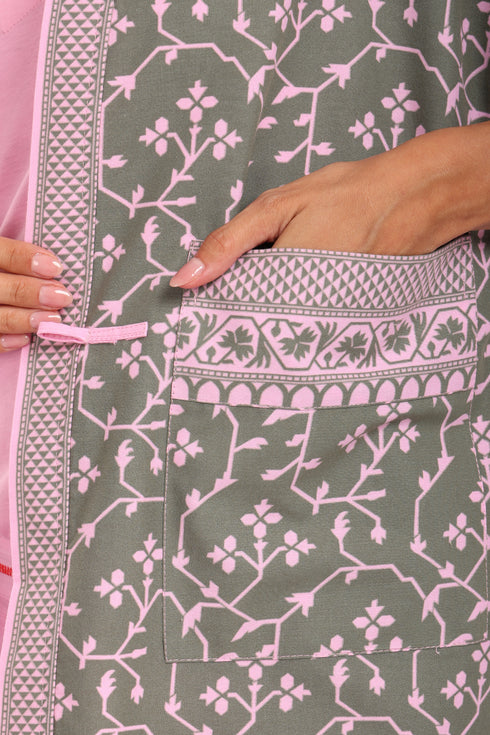 Short jacket in printed cotton with one front button and side slits