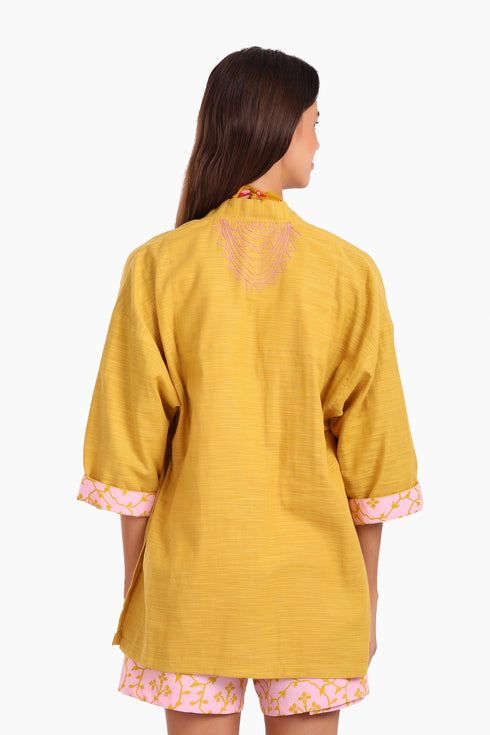 Embroidered short jacket in cotton with 3/4 sleeves