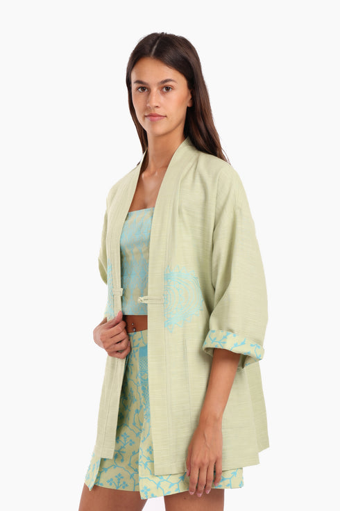 Embroidered short jacket in cotton with 3/4 sleeves