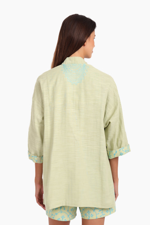 Embroidered short jacket in cotton with 3/4 sleeves