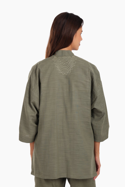 Embroidered short jacket in cotton with 3/4 sleeves