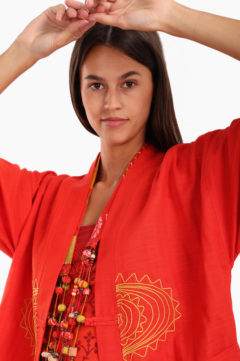 Embroidered short jacket in cotton with 3/4 sleeves