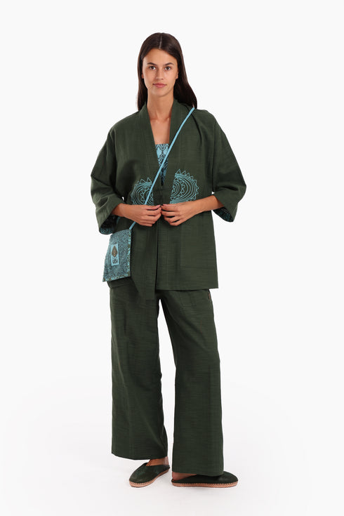 Embroidered short jacket in cotton with 3/4 sleeves