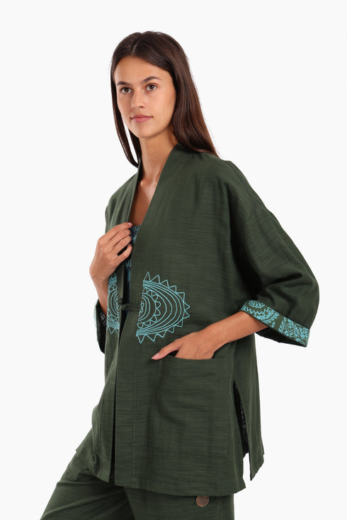 Embroidered short jacket in cotton with 3/4 sleeves