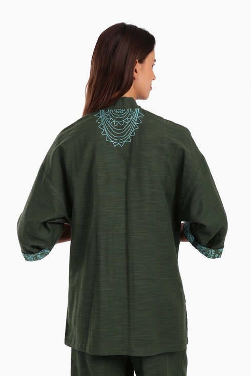 Embroidered short jacket in cotton with 3/4 sleeves