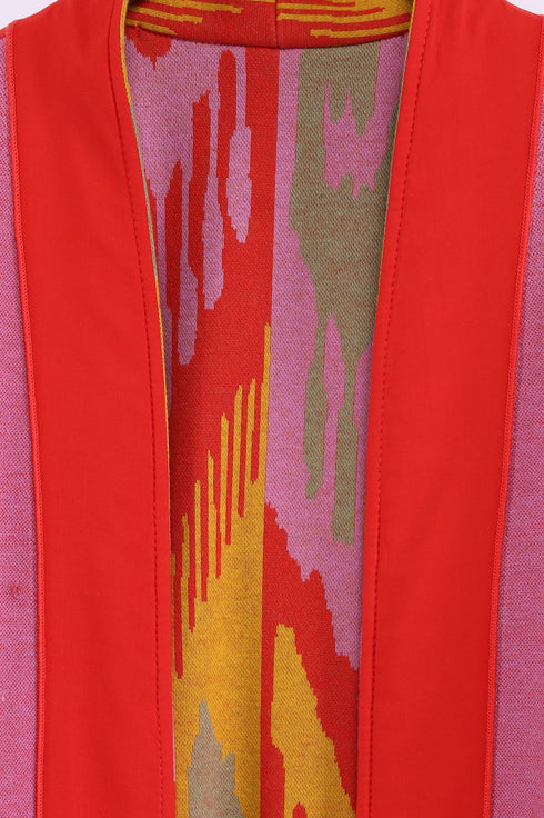 Reversible long coat in cotton blend jacquard with pockets