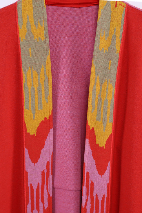 Reversible long coat in cotton blend jacquard with pockets