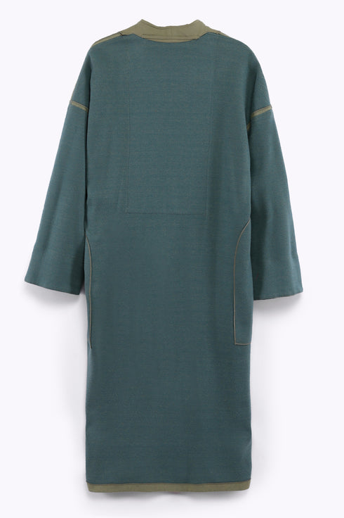 Reversible long coat in cotton blend jacquard with pockets