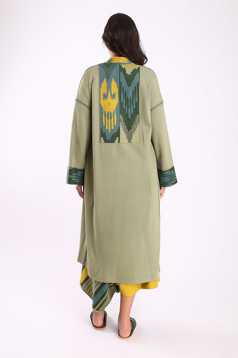 Reversible long coat in cotton blend jacquard with pockets