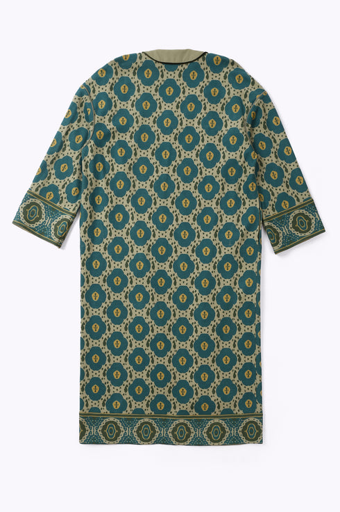 Long printed coat in cotton and viscose cashmere with pockets