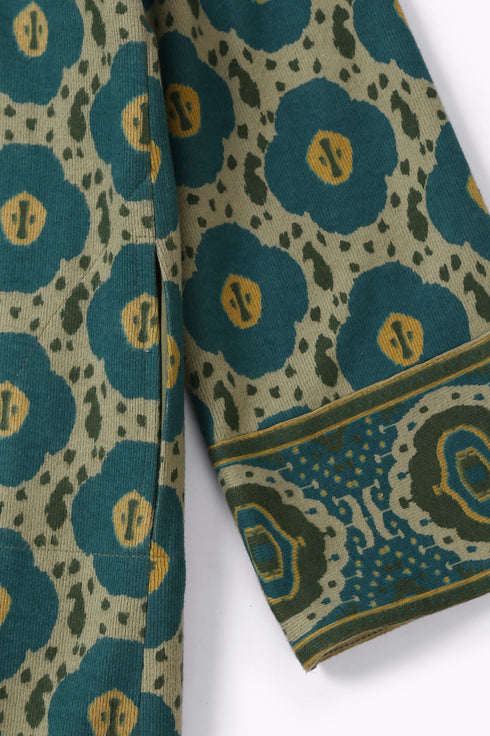 Long printed coat in cotton and viscose cashmere with pockets