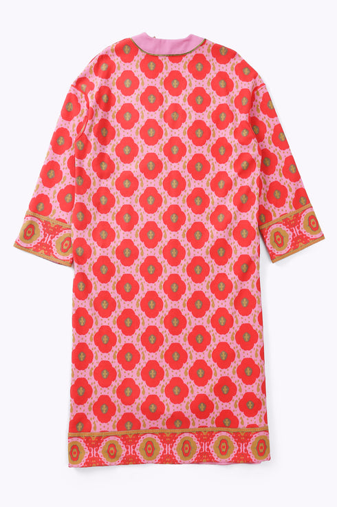 Long printed coat in cotton and viscose cashmere with pockets