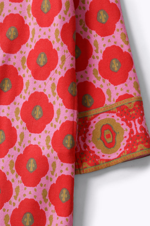 Long printed coat in cotton and viscose cashmere with pockets