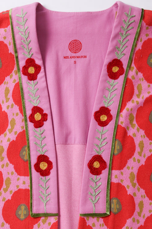 Long printed coat in cotton and viscose cashmere with pockets