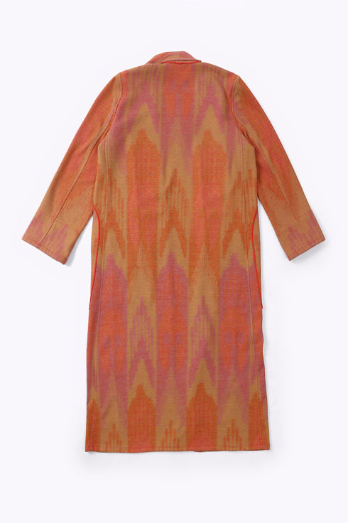 Reversible long coat in cotton blend patterned jacquard