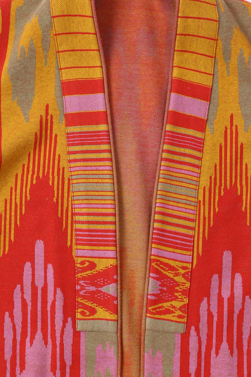 Reversible long coat in cotton blend patterned jacquard