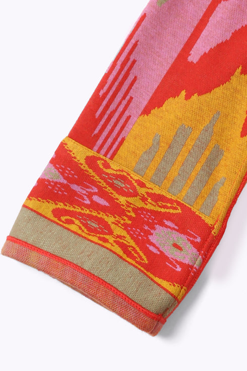 Reversible long coat in cotton blend patterned jacquard