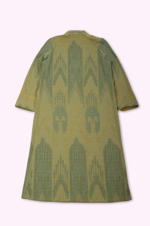 Reversible long coat in cotton blend patterned jacquard