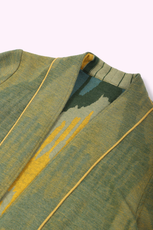 Reversible long coat in cotton blend patterned jacquard