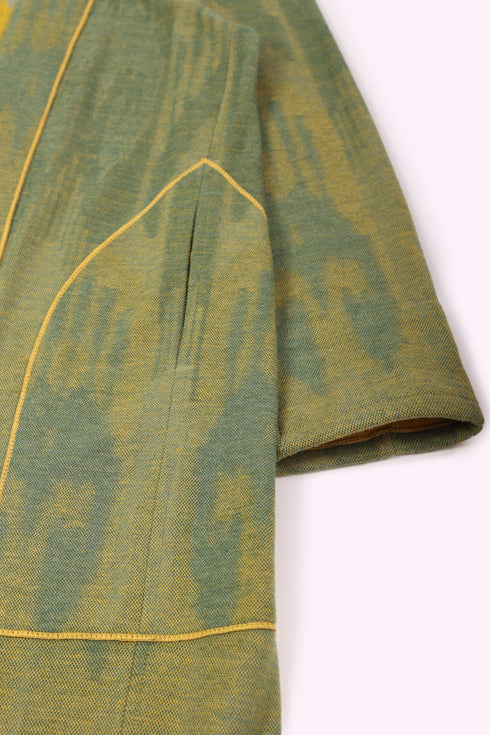 Reversible long coat in cotton blend patterned jacquard