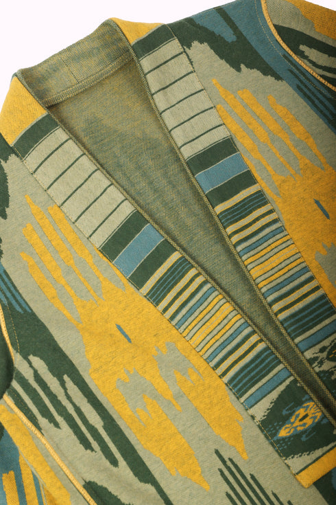 Reversible long coat in cotton blend patterned jacquard