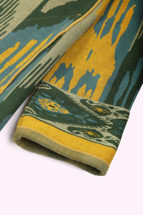 Reversible long coat in cotton blend patterned jacquard