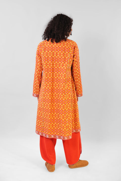 Reversible coat in printed cotton gabardine with pockets