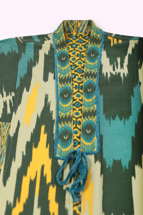 Reversible coat in printed cotton gabardine with pockets