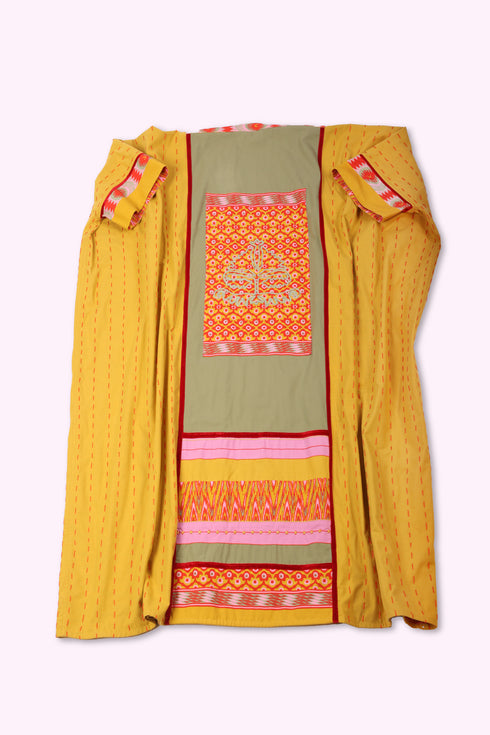 Reversible oversized coverup with one plain and one printed side