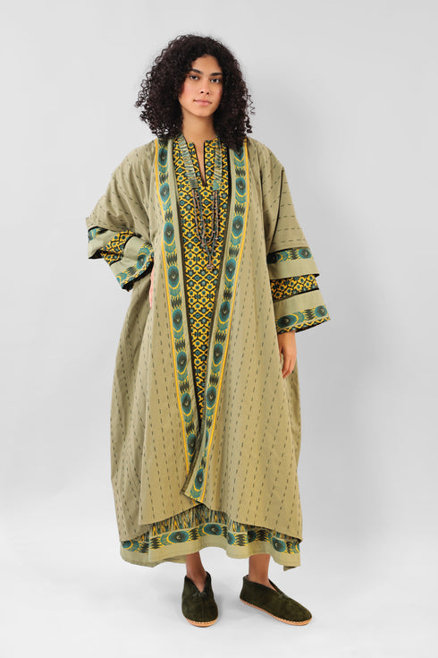 Reversible oversized coverup with one plain and one printed side