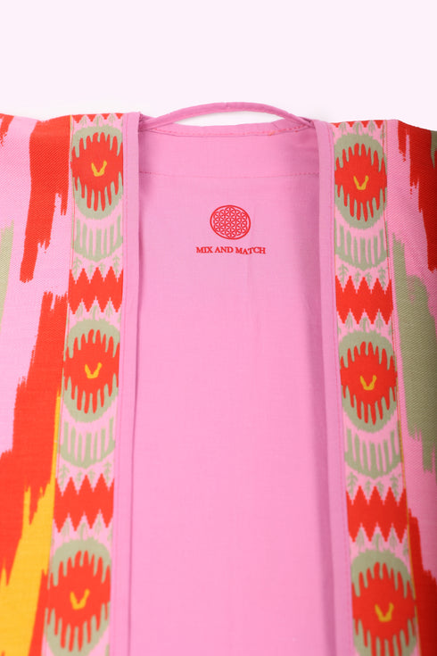 Oversized jacket in printed cotton gabardine with patch pockets