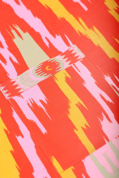 Oversized jacket in printed cotton gabardine with patch pockets