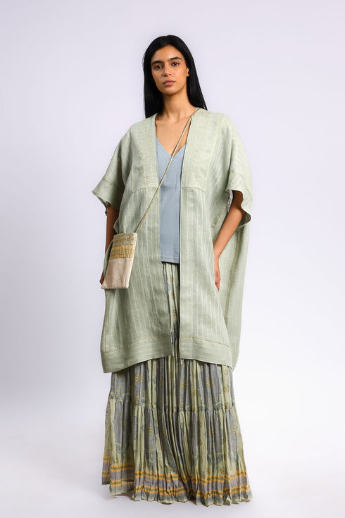 Embroidered coverup in striped linen