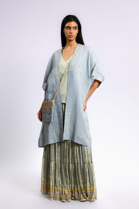 Embroidered coverup in striped linen