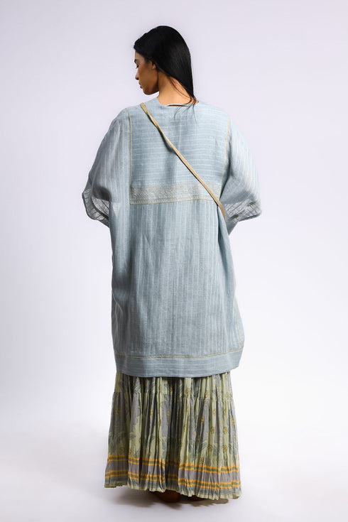 Embroidered coverup in striped linen