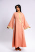 Embroidered long caftan coat in linen with side ties