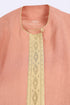 Embroidered long caftan coat in linen with side ties