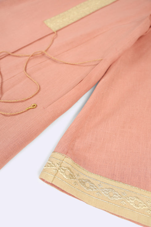 Embroidered long caftan coat in linen with side ties