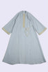 Embroidered long caftan coat in linen with side ties
