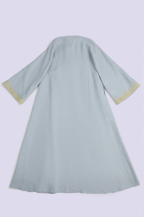 Embroidered long caftan coat in linen with side ties