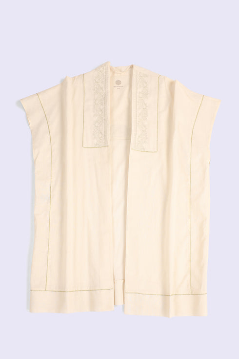 Loose fit coverup in linen and cotton with front and back bib