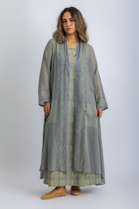 Coat in light printed cotton voile with pockets